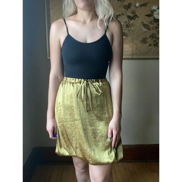 Satin Cupcake Bubble Hem Metallic Bottom Chartreuse Skirt Vera Wang Small - Picture 4 of 7